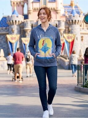 Disney Store Little Mermaid Ariel Zip Hoodie Small Blue Graphic Sweatshirt